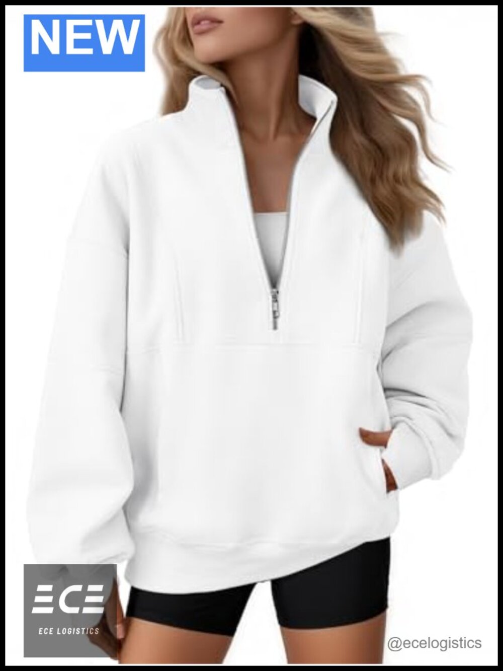 Quarter Zip Oversized Sweatshirt Fleece Mock Neck Pullover